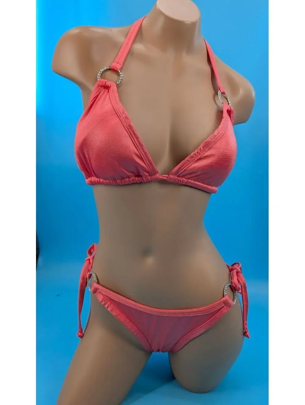 Daisy Beachwear Coral Pucker Scrunch Butt Bikini New MED
